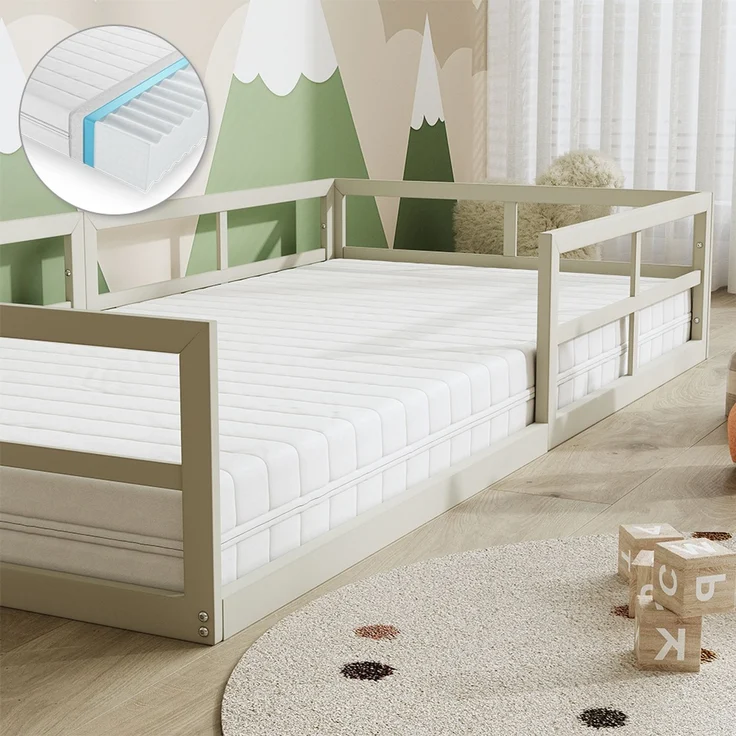 Bodenbett aus Metall Minno Greige 90x200 mit Matratze Vitalispa – Bild 4
