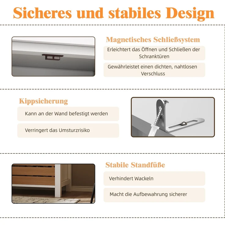 Küchenschrank (80x40x140cm), hohes Küchenbuffet, Mehrzweckbuffet, Snackschrank, Aufbewahrungsmöbel mit zwei Türen und fünf Schubladen, schwarz/weiß – Bild 6