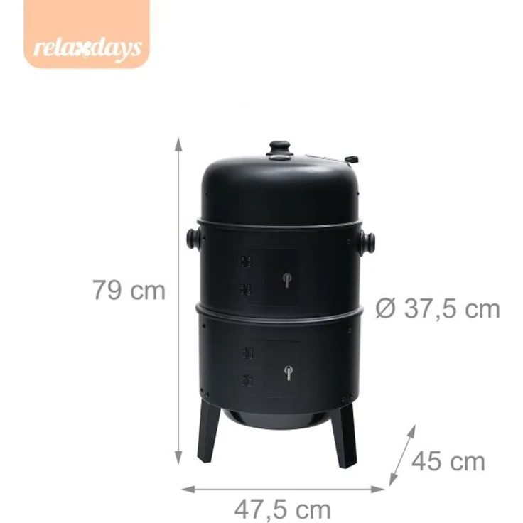 Relaxdays Smoker mit Deckel & Thermometer, 79 x 47,5 x 45 cm – Bild 4