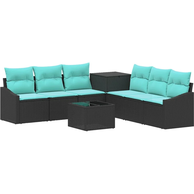 vidaXL Sofa Set 8 stk. Schwarz und Blau Polyrattan und Stahl 3448208 – Bild 2