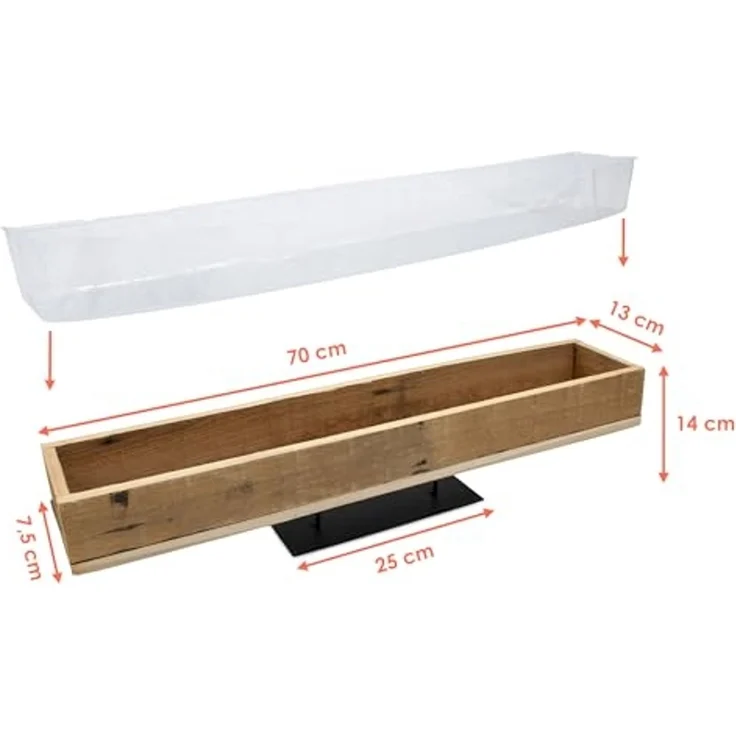 Spetebo Blumenkasten Holz Pflanzkasten natur mir Folie 70 x 13 cm (Anzahl, 1 St, Stück), direkt bepflanzbar – Bild 2
