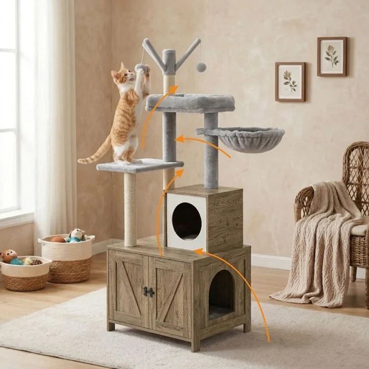 Relaxdays Kratzbaum mit Katzenklo-Schrank 150 cm – Bild 5