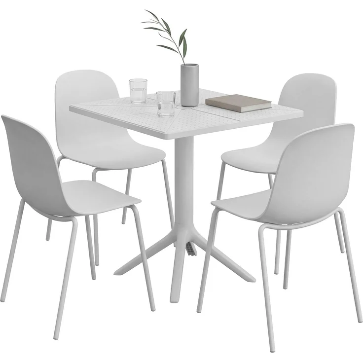Gartenmöbel-Set IDA mit 4 Stühlen - 166x162x85cm, Kunststoff, Weiß | Balkonset Gartenset Tisch mit Stühlen Bistroset Outdoor – Bild 1