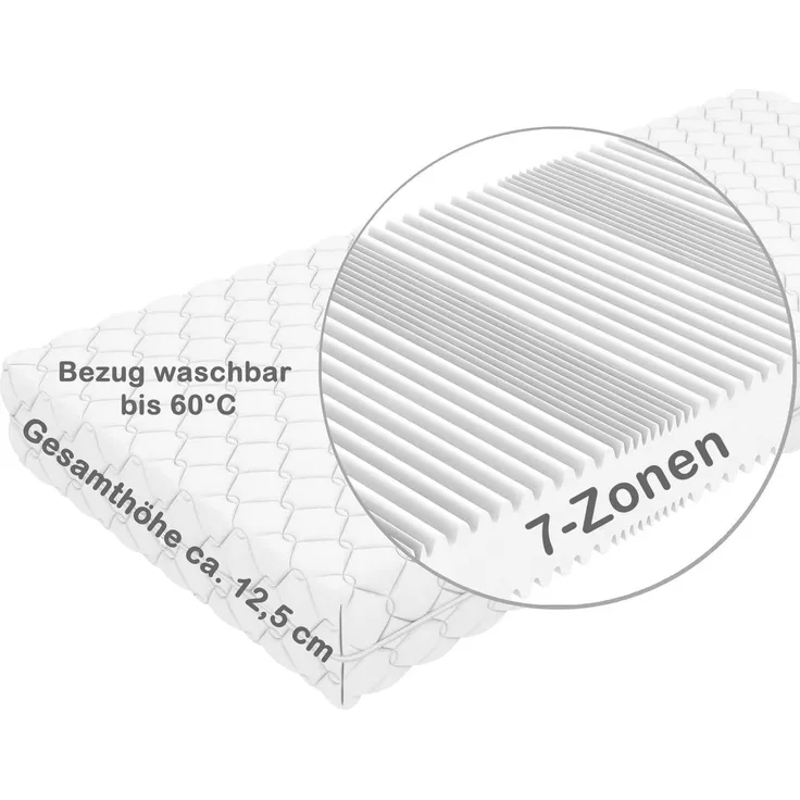 Crownmiller Basic 7 Zonen Matratze, ca. 12cm hoch, Bezug waschbar bis 60 Grad 90x200 cm