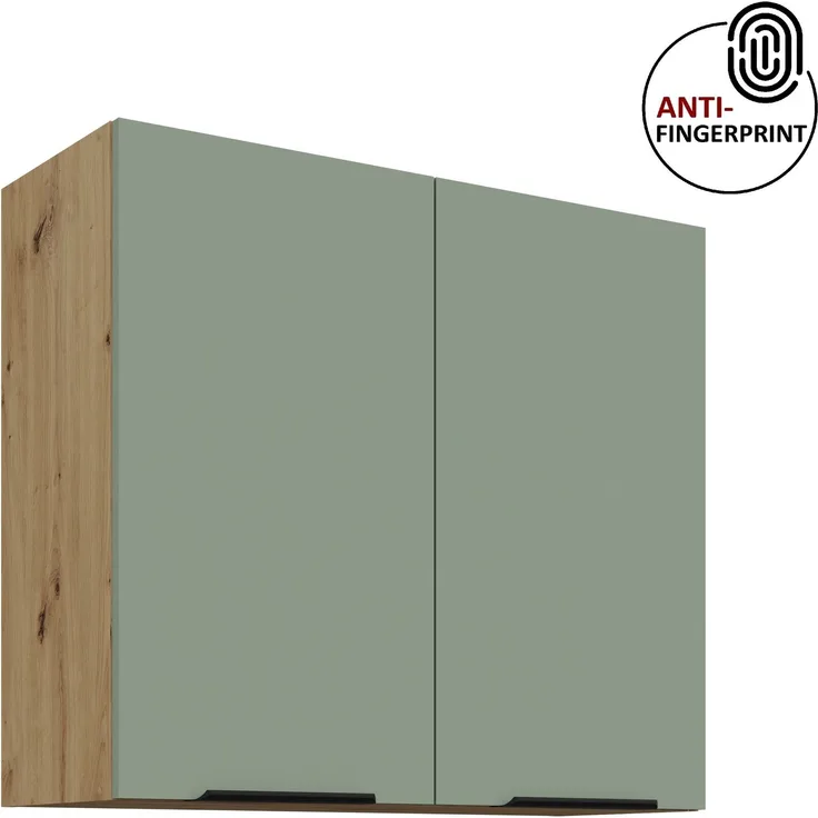 Küchen Hängeschrank 80 cm ARIA Aquamarin ultra matt + Eiche Artisan matt, hochwertige Fronten mit Anti Fingerprint Beschichtung Küchenzeile Küchenblock