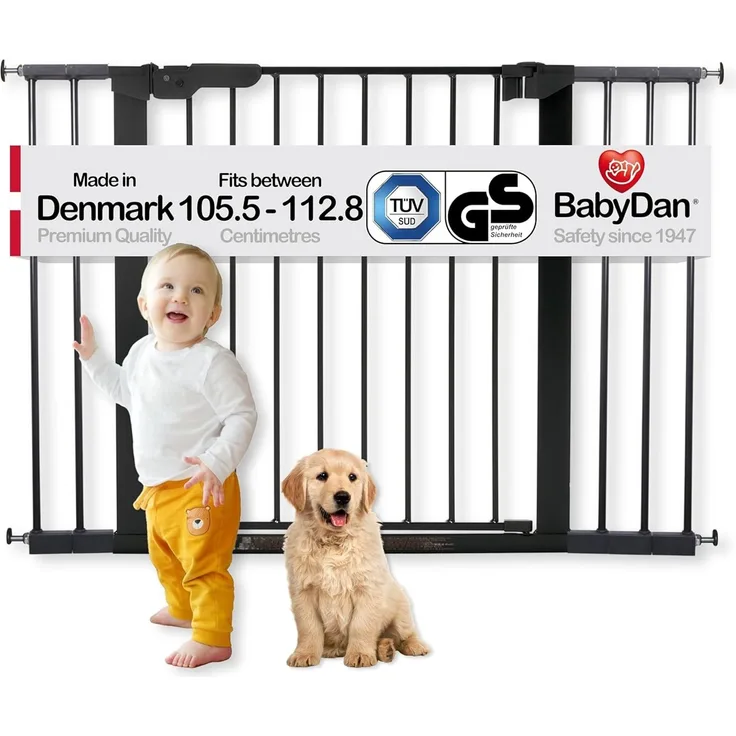 BabyDan Premier Drucksperre für Tür / Treppe Schwarz 73,5-112,8 cm