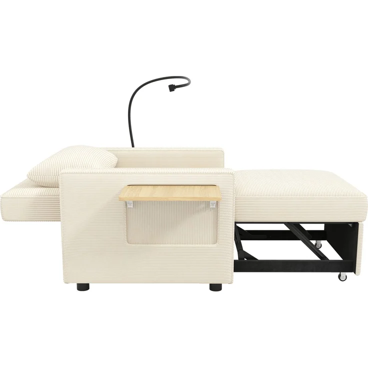 Multifunktionales faltbares Schlafsofa mit USB-Ladeanschluss und Handyhalter, 1-Sitzer Relaxsessel Sofa Bett umwandelbar, platzsparend für Wohnzimmer und Schlafzimmer, Cord Stoff, Beige – Bild 19