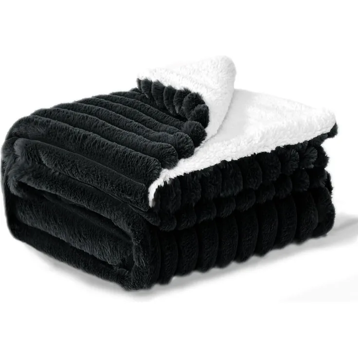 BEDELITE Kuscheldecke Flauschig Decke Klein - Dicke Sherpa Decken Schwarz 125x150 für Sofa, warme Cord Kuscheldecken weiche Fleecedecke Wohndecke als Sofaüberwurf für Wohnzimmer