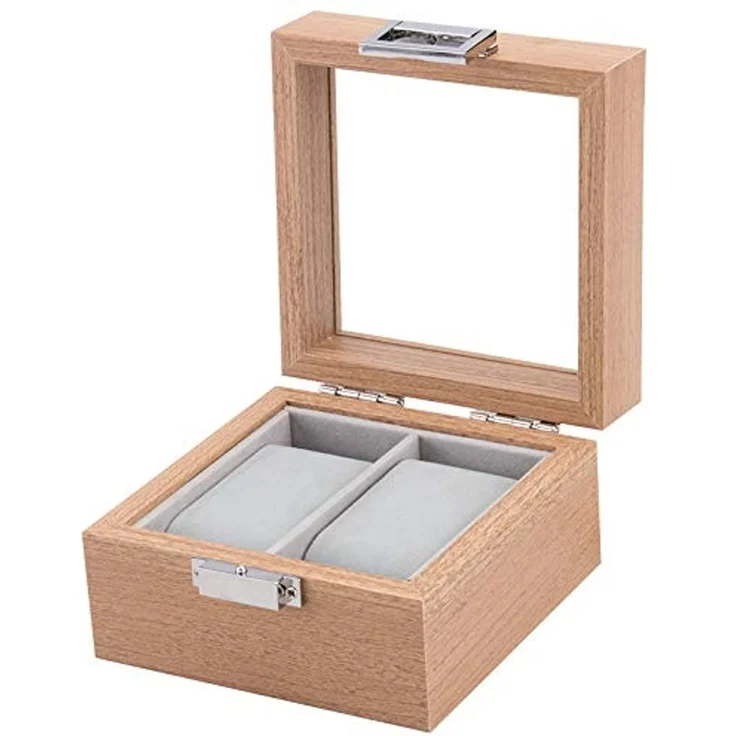 mixed24 Schmuckkasten Holz Uhrenkoffer für 2 Uhren Aufbewahrung Uhrenbox Uhrenkasten, Deckel aus Echtglas Uhrenaufbewahrung – Bild 1