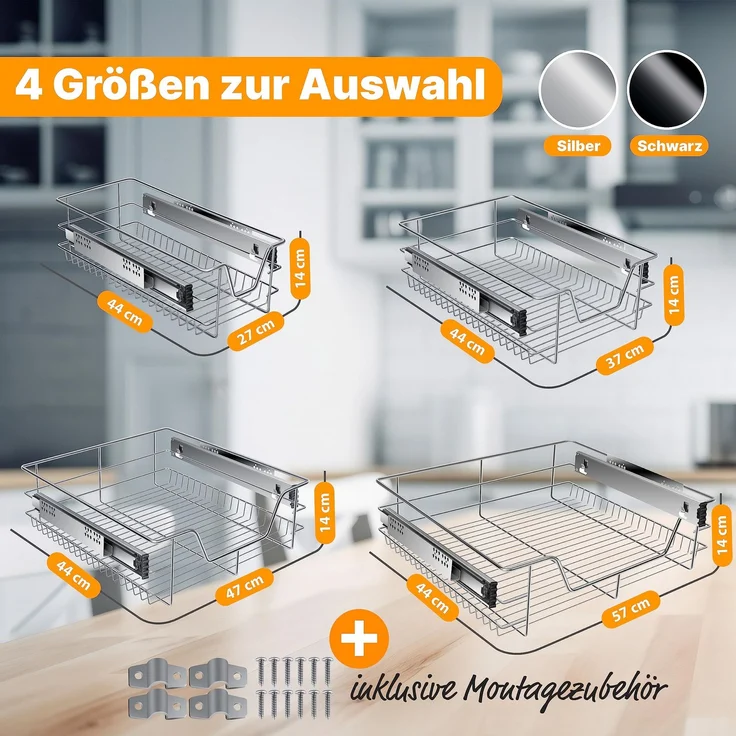 KESSER® Teleskopschublade 30-60cm Schrankbreite verchromt aus Edelstahl Schubladeneinsatz für Küchenschrank Korbauszug Schrankauszug 2x 60cm - Silber – Bild 7