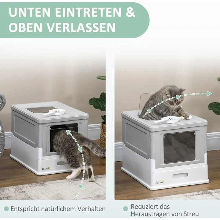 Geschlossene Katzentoilette aus Kunststoff mit Schaufel, 47,5x35,5x36,7 cm, Weiß – Bild 4