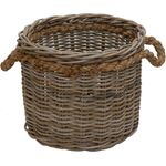 Krines Home Übertopf Großer Pflanzkorb Holzkorb rund Rattan Gartenkorb Grau Natur, mit Seilgriffen, geflochten Korb Übertopf Dekorationskorb