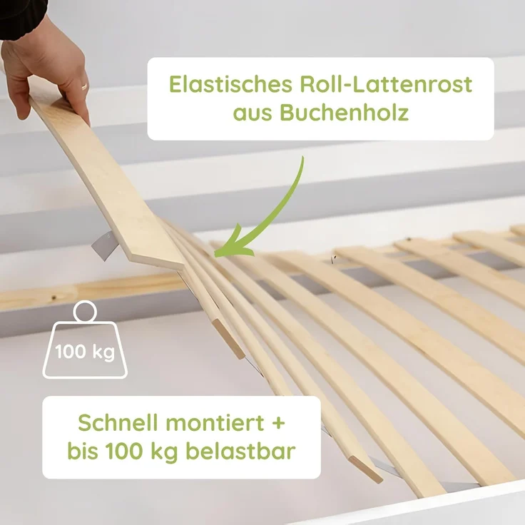 Kids Collective Etagenbett Hochbett Stockbett Kinderbett 90x200 cm mit Ausziehbett und Schubladen, Umbaubar zu 3 Einzelbetten mit Lattenrosten & Rausfallschutz, Olivgrün – Bild 7