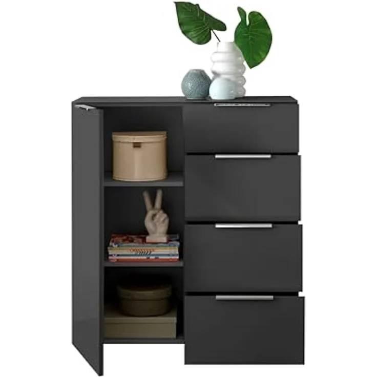 Stella Trading Kommode SANTORIN Anthrazit mit Glasfront, 90 x 99 x 40 cm (B/H/T), Holzwerkstoff – Bild 7