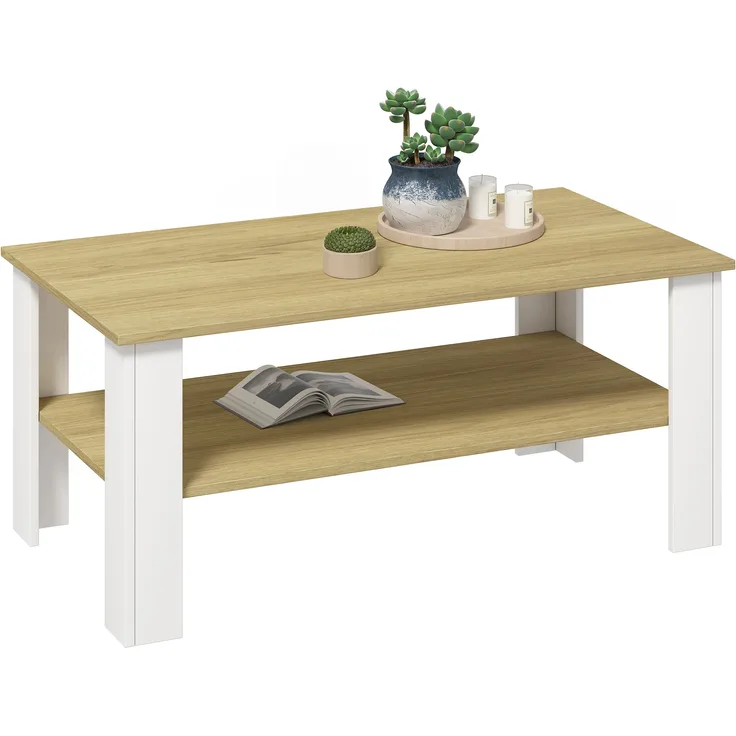 VCM Beistelltisch & Couchtisch Rolas 921268 Weiß / Honig-Eiche H. 44 x B. 100 x T. 55 cm