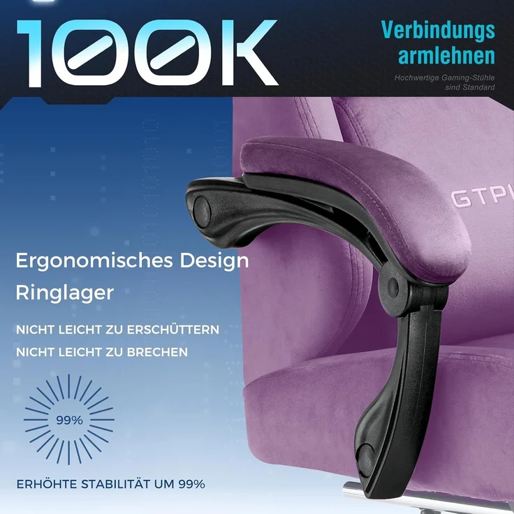 GTPLAYER Gaming Stuhl,Atmungsaktiver Bürostuhl,bürostuhl ergonomisch, Hochwertiger - Stoff,Ergonomischer PC Stuhl,160° Verstellbare Rückenlehne und ausziehbare Fußstütze,Tragkraft 180 kg,Dunkelviolett – Bild 8