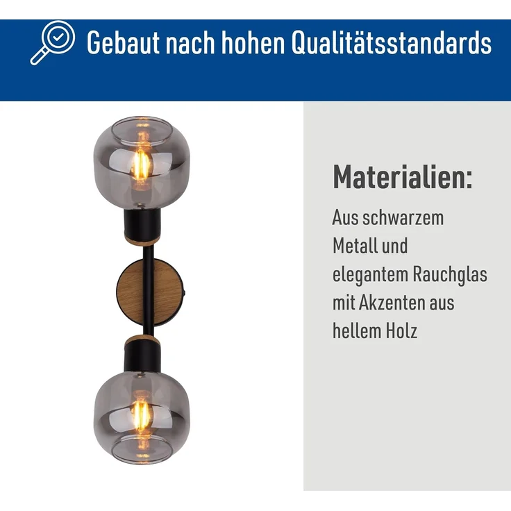 näve Deckenleuchte Fumoso, ohne Leuchtmittel, Warmweiß, Smoking Glass (dunkel getönt), Metall/Schwarz, schwenkbar, 2-flammig – Bild 4