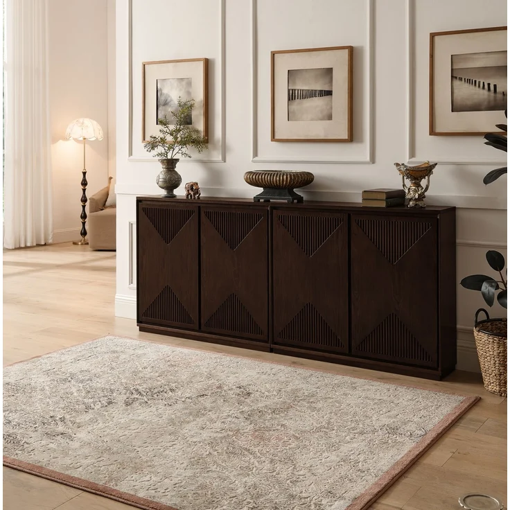 DESVIAE Sideboard Walnuss aus Massivholz/MDF – 109,22x54,94x17,78 cm – V-Rillen – Bild 4