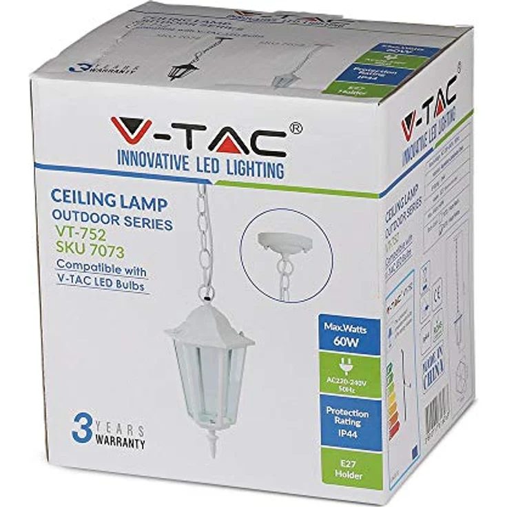 V-TAC LED-Gartenpendelleuchte, Aluminium mit E27-Fassung (max. 60 W), mattweiß, IP44 – Bild 4