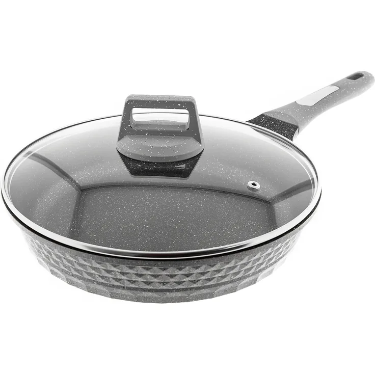 Almina Bratpfanne mit Glasdeckel und Antihaftbeschichtung, Aluminium-Druckguss, Ø 28 cm, Grau