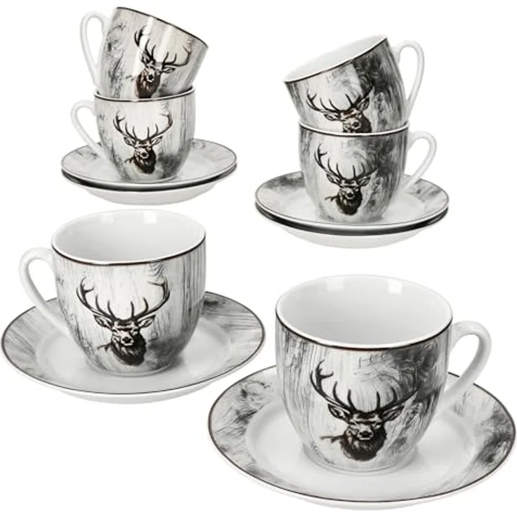 MamboCat Tasse 6er Set Alois Kaffeetassen mit Untertassen 6 Personen Porzellan Hirsch, Porzellan – Bild 2