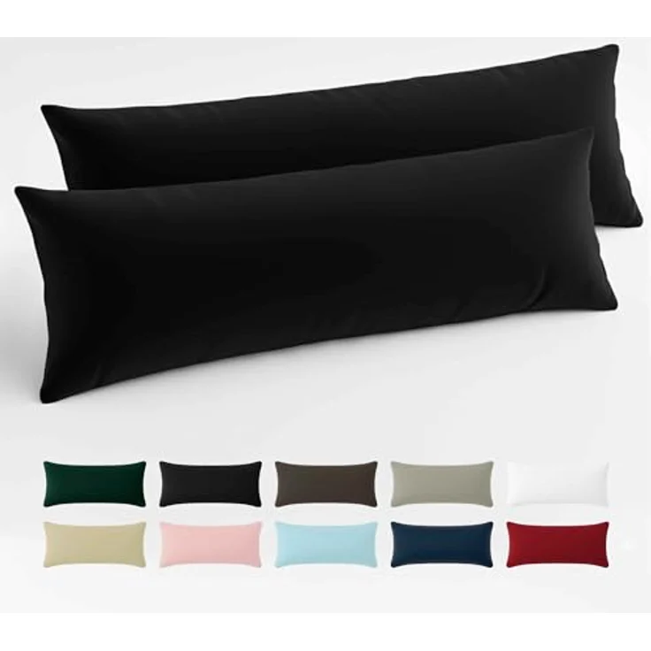 Kissenbezug 40x145 Baumwolle Renforcé (2er-Set) - Schwarz - Dicht gewebt mit 57 Fäden/cm² - Kissenbezug 40x145 cm - Oeko Tex Zertifiziert - Dreamzie – Bild 2