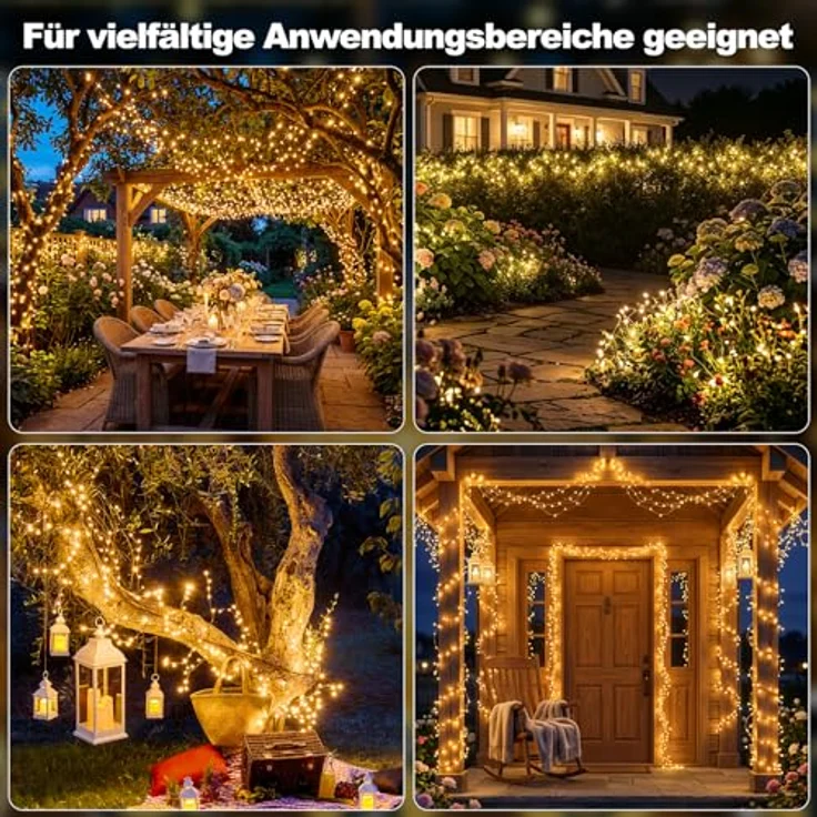 litogo Solar Lichterkette Aussen, 12M 120 LED Lichterkette Außen Wasserdicht KupferDraht 8 Modus Solarlichterkette Deko für Garten, Balkon, Terrasse, Tor, Hof, Hochzeit, Party (Warmweiß) – Bild 5