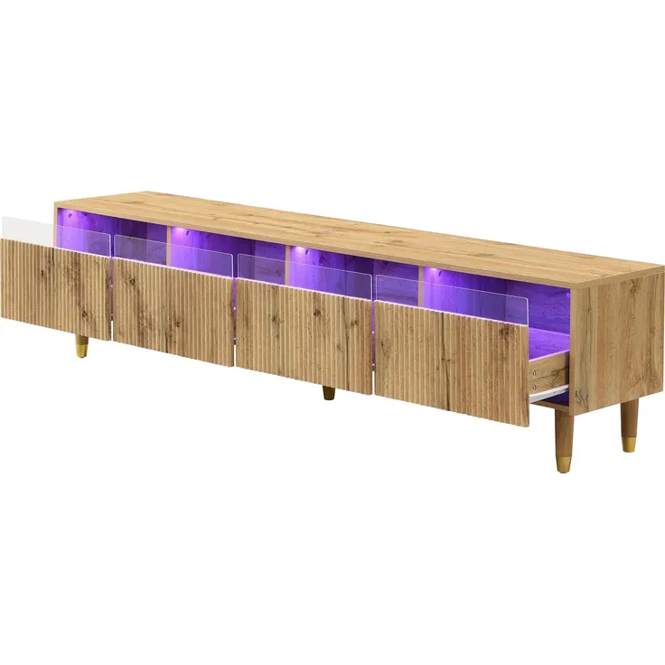 Lowboard mit Schubladen und LED-Beleuchtung, 178/35/45 cm, TV-Schrank, Fernsehtisch, Fernsehschrank für Wohnzimmer, stehend – Bild 7