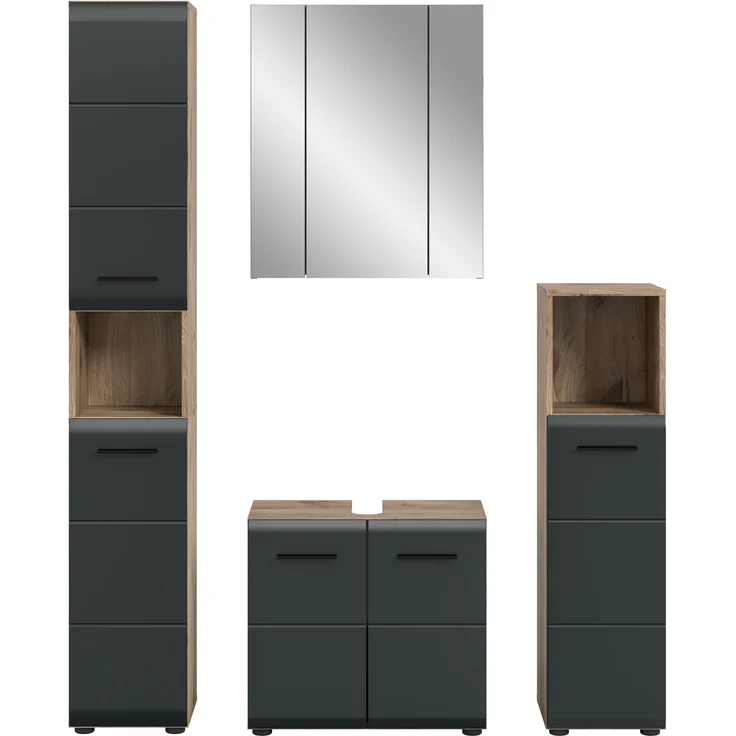 Badezimmer-Set >Ice< in Nox Oak / Schwarz - 150x185x30cm (BxHxT) – Bild 3