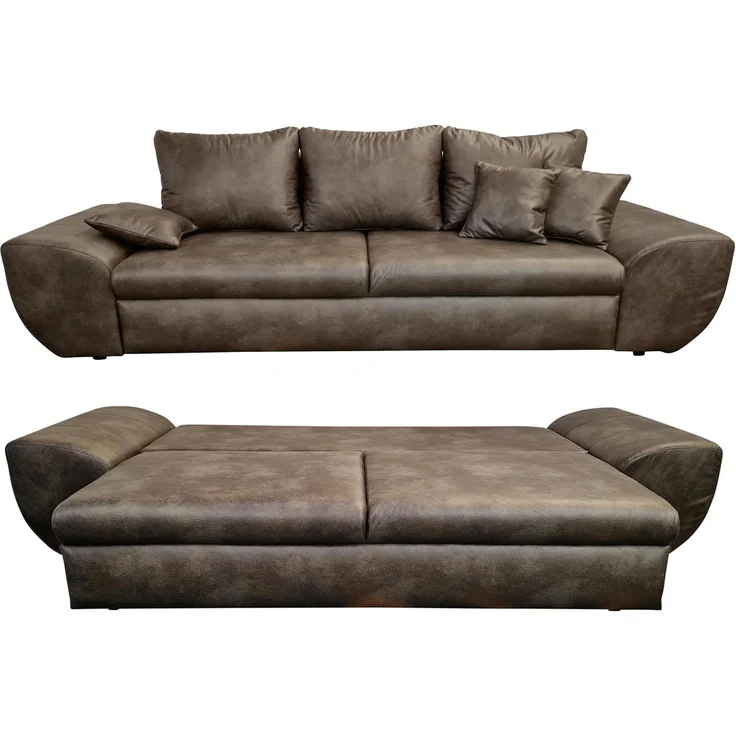 Big-Sofa mit Schlaffunktion und Bettkasten XXL Couch im Vintage Look in Braun – Bild 1