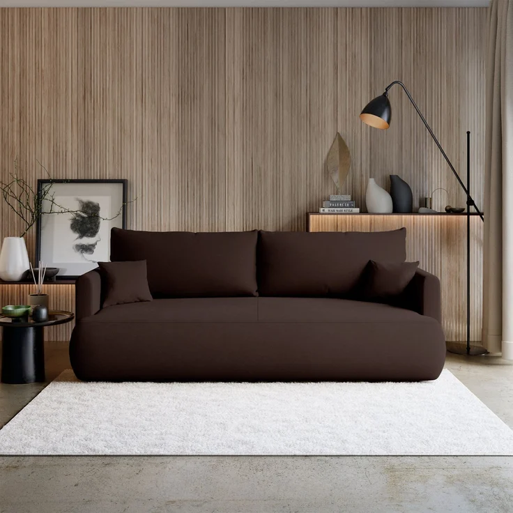 Selsey 'Ovo Mini' 3-Sitzer Schlafsofa mit Bettkasten, Braun, Chenille Easy Clean – Bild 2