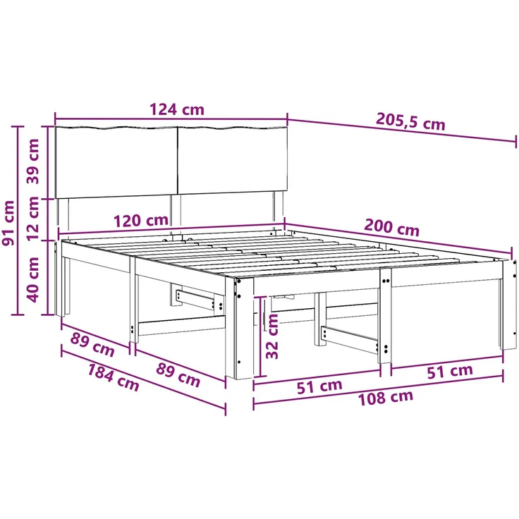 vidaXL Doppelbettgestell mit Kopfteil ROSTOCK Natur 120 x 200 cm 903420 – Bild 10