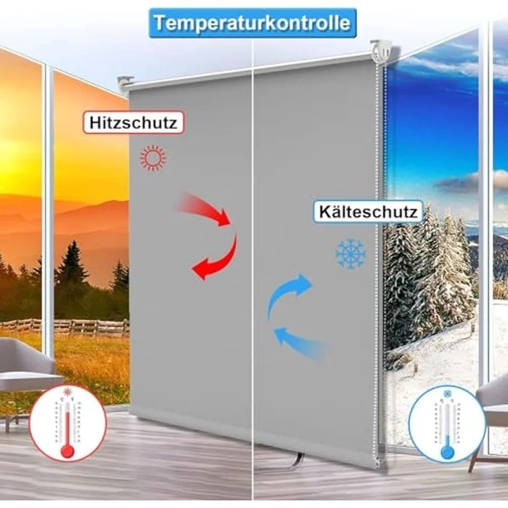 Verdunklungsrollo ohne Bohren Rollos für Fenster B100 x H170 cm (Stoffbreite 95cm) Hellgrau Thermo Rollo Klemmfix Verdunkelungsrollo Seitenzugrollo Sicht-und Sonnenschutz Wandmontage – Bild 2