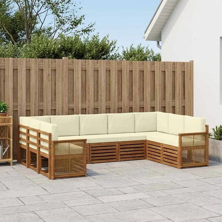 vidaXL Outdoor-Sofagarnitur 9 stk. 9-Sitzer Natur und Creme 3384836 – Bild 1