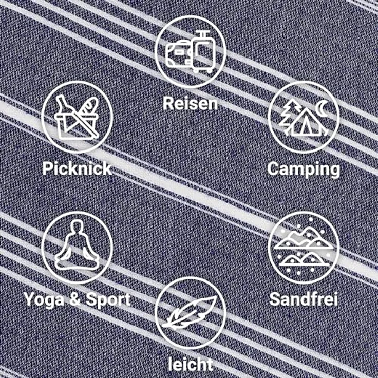 LeStoff Premium Hamamtuch 50 x 100 cm, 100% Bio-Baumwolle, leicht, saugstark, schnelltrocknend, nachhaltig - Navy – Bild 4