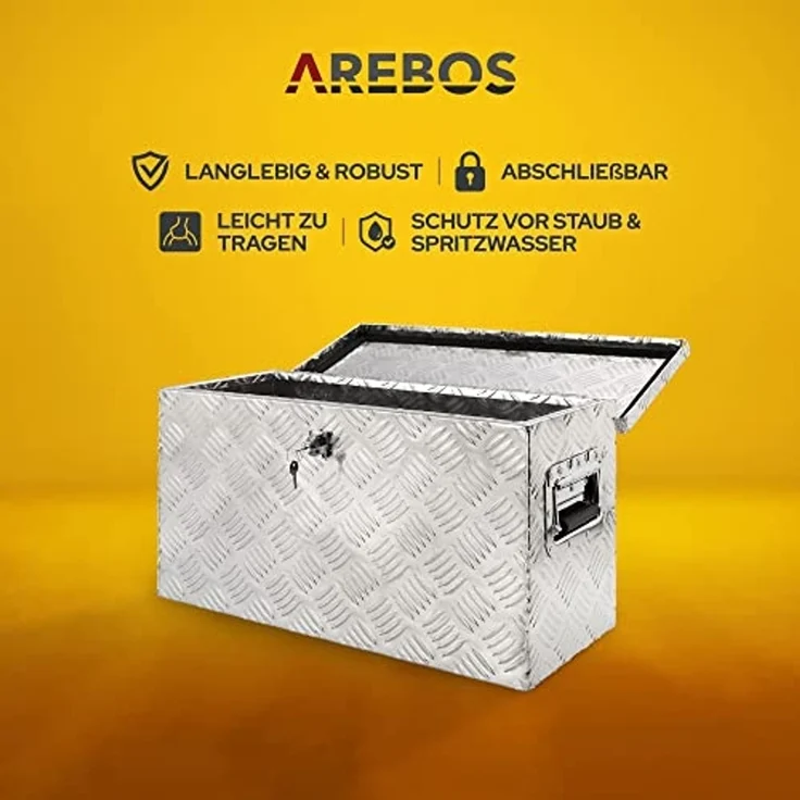 Arebos Transportbehälter Aluminium Werkzeugbox mit Schloss, Deichselbox, 40 Liter, (stk) – Bild 3