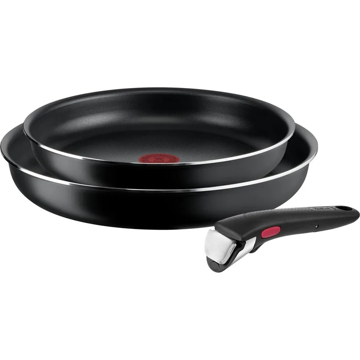 Tefal Ingenio Easy On 3-tlg. Kochgeschirr-Set, 2x Pfannen (24, 28 cm), 1x abnehmbarer Griff, kompakt, stapelbar, Antihaftbeschichtung, Thermo-Signal Temperaturanzeiger, Schwarz, L1599302