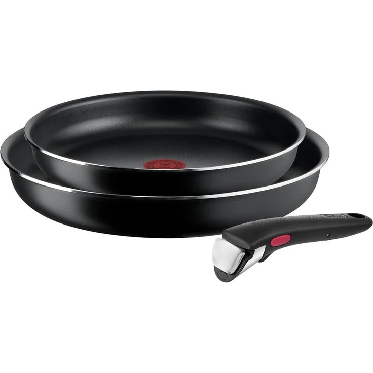 Tefal Ingenio Easy On 3-tlg. Kochgeschirr-Set, 2x Pfannen (24, 28 cm), 1x abnehmbarer Griff, kompakt, stapelbar, Antihaftbeschichtung, Thermo-Signal Temperaturanzeiger, Schwarz, L1599302
