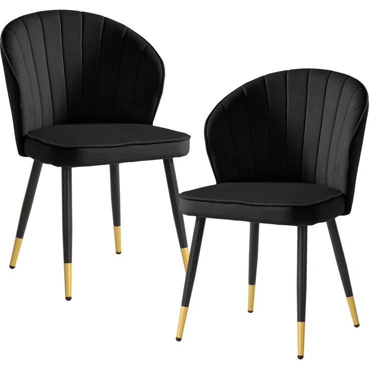 FINEBUY Esszimmerstuhl FB59819 (2er Set Samt Schwarz Küchenstuhl Gepolstert Modern), Polsterstuhl Esszimmer, Schalenstuhl ohne Armlehne – Bild 6