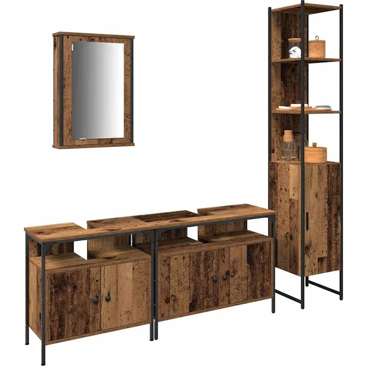 vidaXL Badezimmermöbel-Set mit Regal 4 pcs Altholz Holzwerkstoff 3332589 – Bild 2