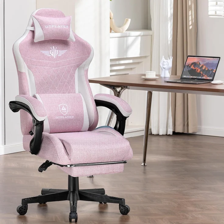 GTPLAYER Gaming-Stuhl Stoff Gaming Chair Ergonomisch Bürostuh PC Stuhl, 150kg Belastbarkeit, Schreibtischstuh mit Federsitzkissen und Fußstütze – Bild 1