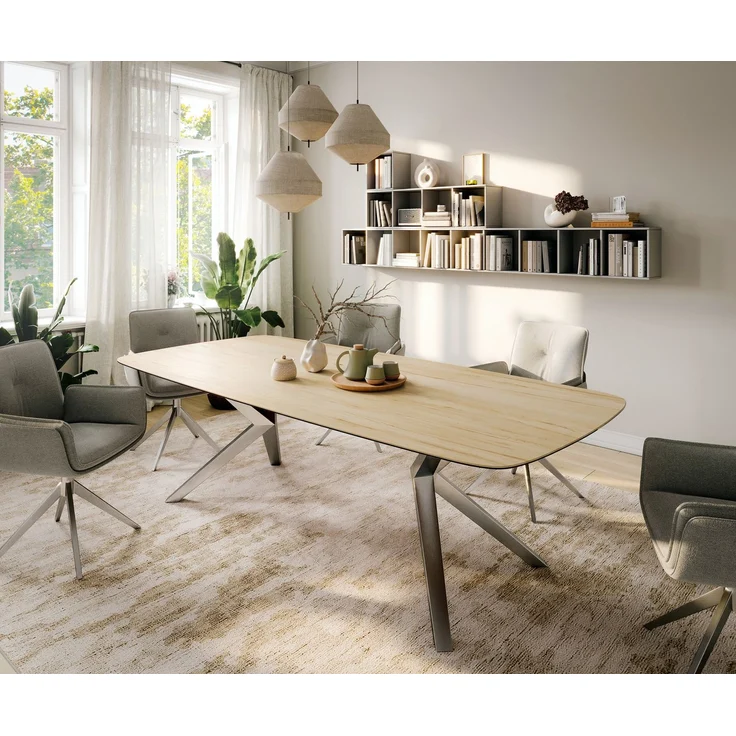 Esstisch Edge Boot 260x120 cm Keramik Laminam® Sabbia Eichefarbig Zenthara kantig Edelstahl – Bild 2
