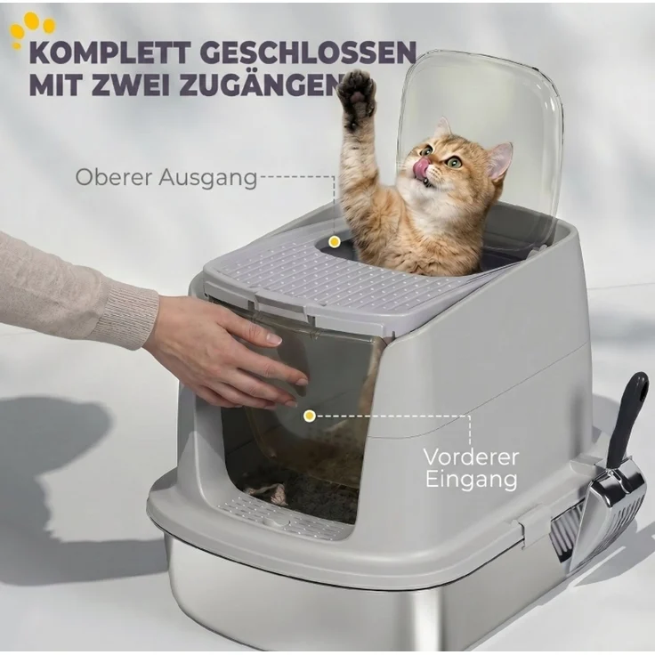 Katzentoilette 52,4 x 41,3 x 39,8 cm aus Edelstahl – geschlossen oder halboffen, mit Schaufel – Bild 6