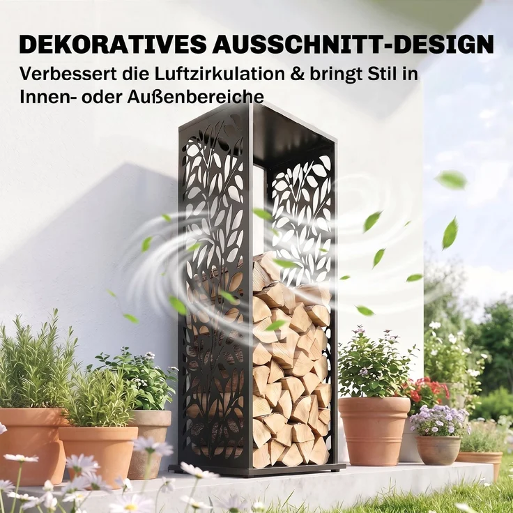 Outsunny Brennholzregal, Verzinkter Stahl, Schwarz, 38L x 38B x 112H cm – Bild 4