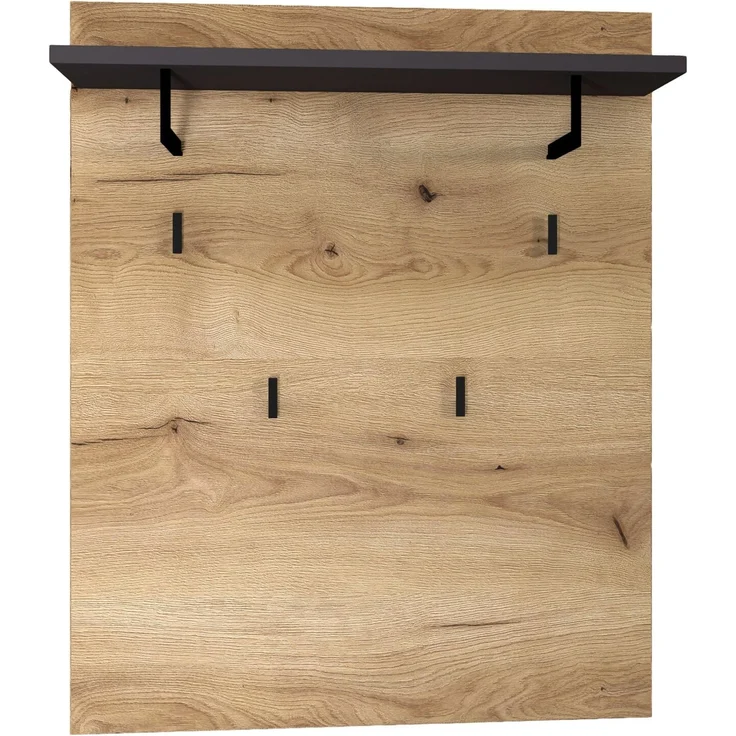 XORA 'FARGO' Wandgarderobe, Holznachbildung eiche/graphit, 80 x 100 x 30 cm, mit 4 Haken und Ablageboden – Bild 3