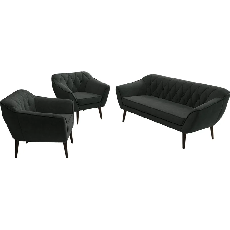 Wohnzimmerset PIRS 1-1-3, Skandinavisches 3-Sitzer Sofa mit Sesseln, Sofa mit Wellenfederung, schwarze Füße, Skandinavisches Möbelset - Dunkelgrau Stukture – Bild 8