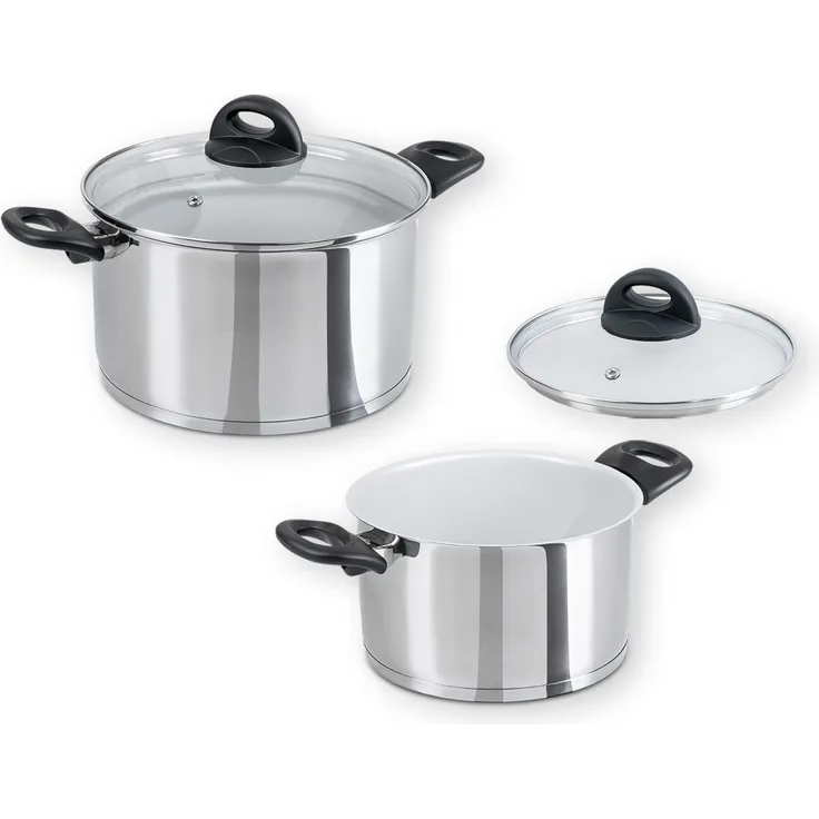 Genius Kochtopf Genius Cerafit Steel Kochtopf-Set 20cm (3,6l) + 24cm (6l), Edelstahl 18/10 (Set, 2 Töpfe), Antihaft-Beschichtung