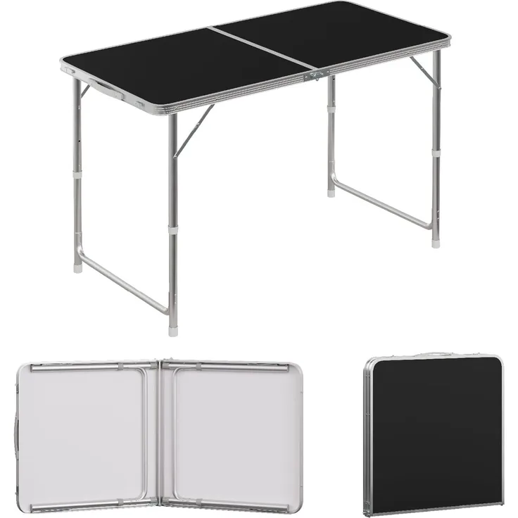 WOLTU Campingtisch Klapptisch Gartentisch Arbeitstisch Balkontisch höhenverstellbar Aluminium MDF Schwarz CPT8122sz