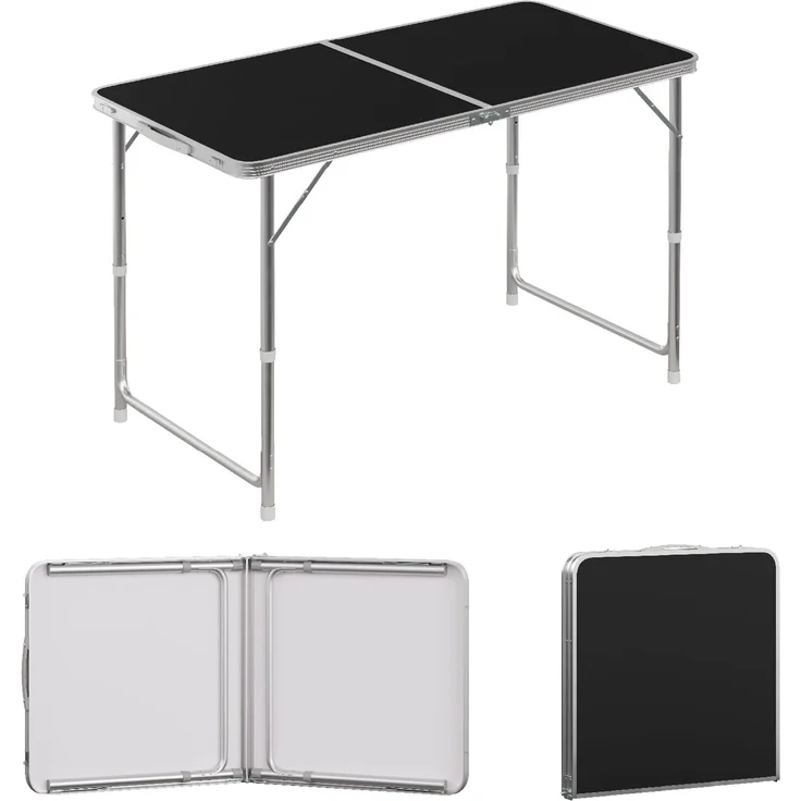WOLTU Campingtisch Klapptisch Gartentisch Arbeitstisch Balkontisch höhenverstellbar Aluminium MDF Schwarz CPT8122sz – Bild 1