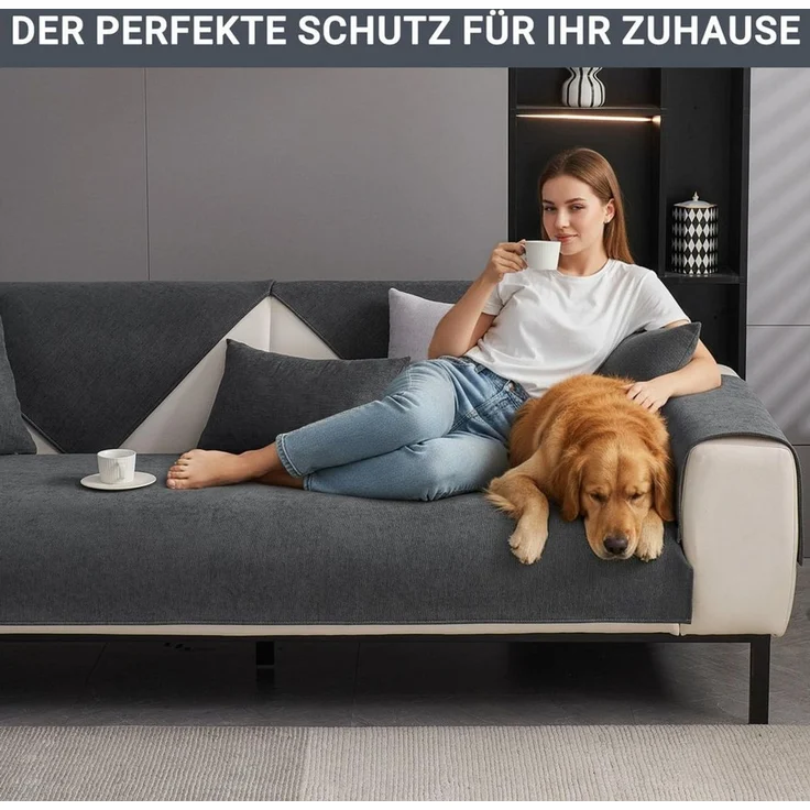 Agger Sofaschoner Sofa Überzug Weiche Chenille Sofabezug Hund Katze Sofaschoner, Anti Rutsch Vintage Couch Überzug für 1 2 3 4 Sitzer Sofa – Bild 2